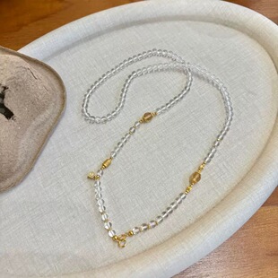 天然白水晶万能链毛衣链简约秋冬百搭黄水晶首饰项链5mm周长60cm