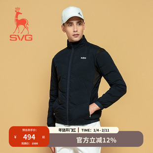 svg高尔夫秋冬新款男装藏青色拼接保暖羽绒服简约上衣外套