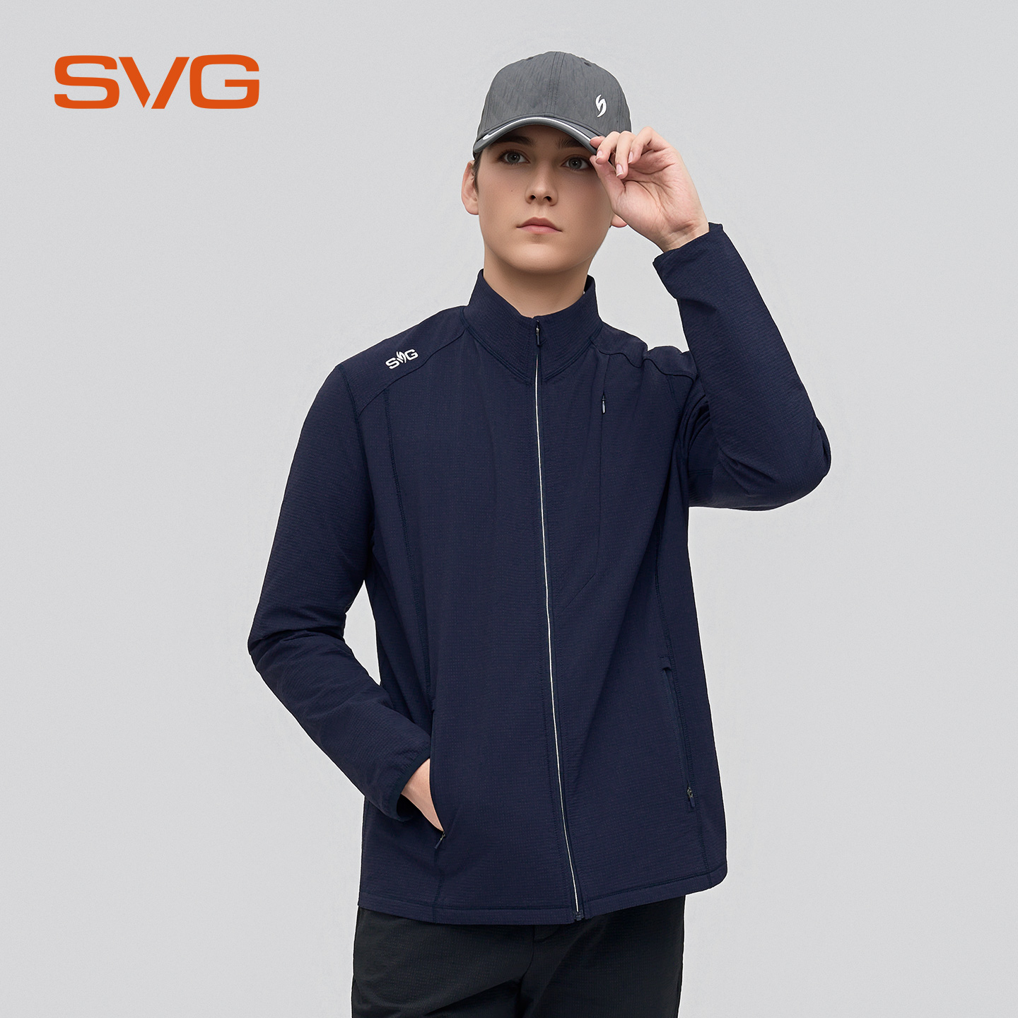 svg高尔夫25秋冬新款男士时尚拉链立领薄绒外套保暖拉绒运动上衣