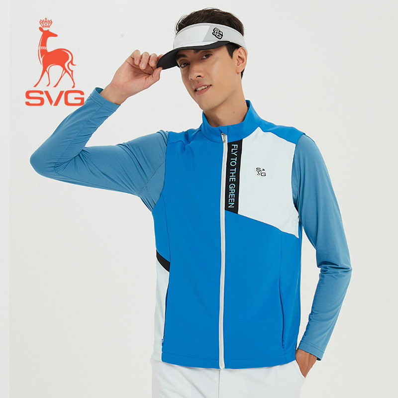 SVG高尔夫男装秋季新款时尚克莱因蓝马甲拼色保暖背心运动上衣男