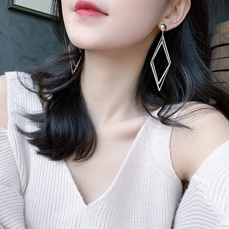 菱形大圈圈纯银针女时尚洋气耳环