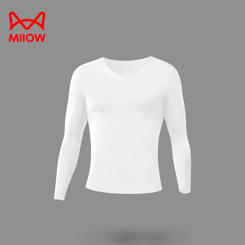 猫人莫代尔薄款白色上身保暖秋衣