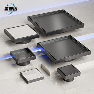 圣亚洁隐形清扫口地漏可镶砖304不锈钢加厚地面检修口枪灰DN110管
