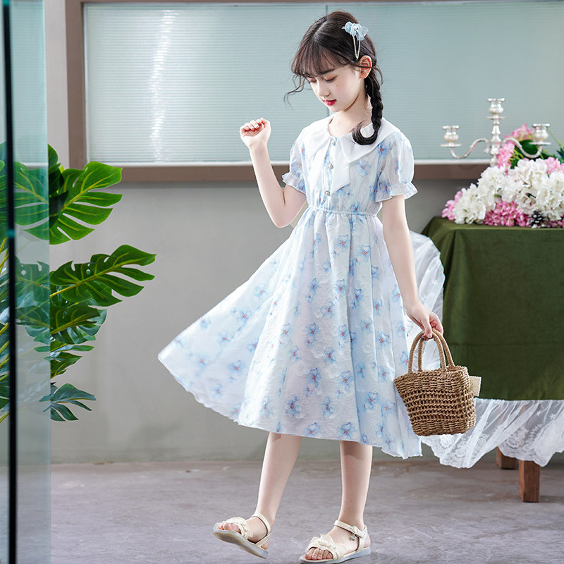 女童夏装洋气碎花雪纺连衣裙