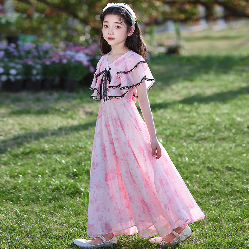 女童连衣裙夏装2026新款夏季童装小女孩碎花裙子儿童雪纺沙滩裙