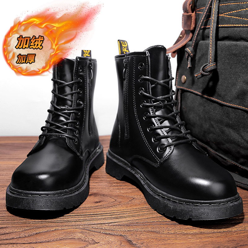 MARTIN BOOTS MENS SHOES WINTER MENS HIGH TOP SHOES BRITISH STYLE WATERPROOF MOTORCYCLE SNOW BOOTS LEATHER BOOTS FLEECE WARM COTTON SHOES