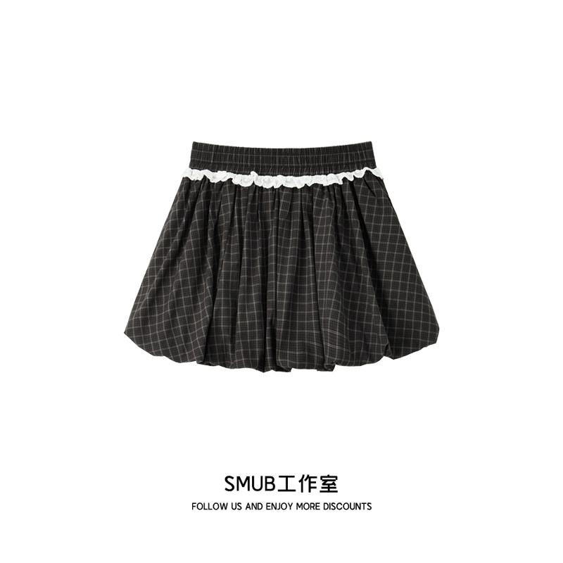 甜酷少女蕾丝花边拼接黑色短裙夏