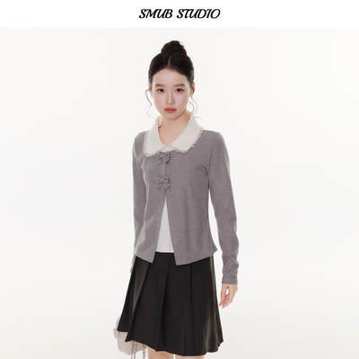 新款蕾丝花边娃娃领针织打底衫女