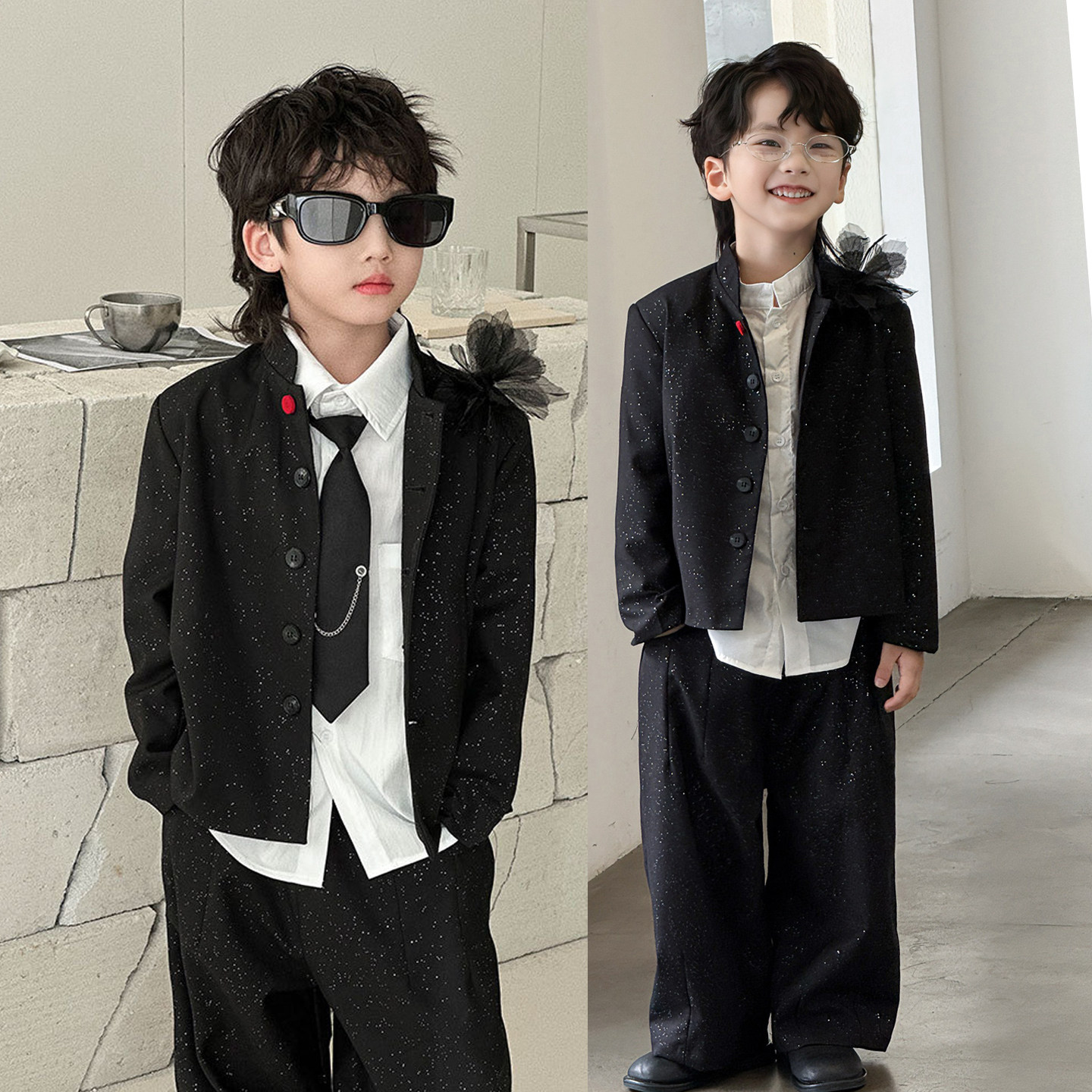 花童男童主持人礼服2025秋季新中式西装套装闪亮国风儿童走秀潮服,童装/婴儿装/亲子装,西服/小西装,淘宝优惠券,粉丝福利购,淘宝优惠卷