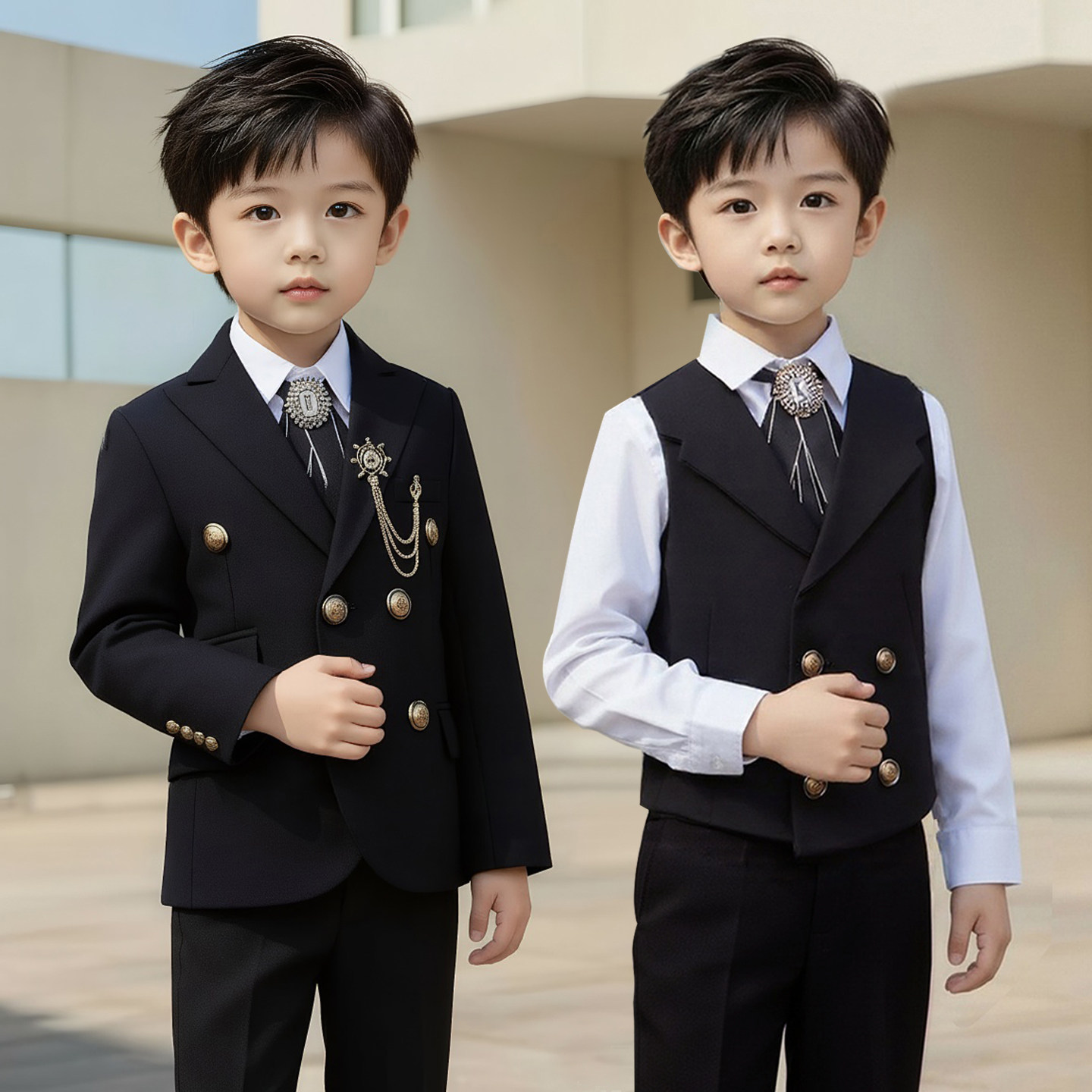 花童男童西装套装英伦风婚礼西服儿童主持人礼服高级感钢琴演出服