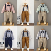 套装 周岁礼服男宝洋气春秋男童生日小西装 英伦风儿童主持人背带裤