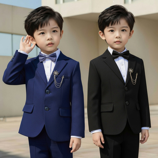 花童男童西装套装黑色英伦男孩演讲主持人礼服高端儿童正装演出服