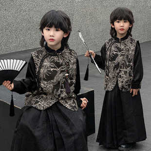 中国风唐装男童马面裙套装新中式儿童改良汉服古风马甲走秀演出服