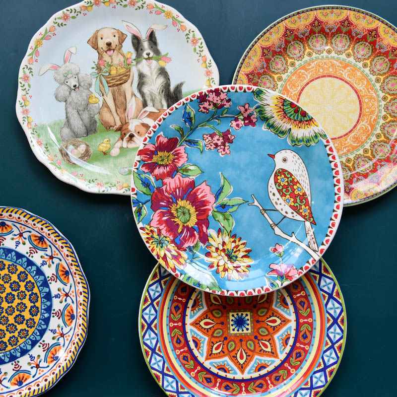 异域风情釉下彩陶瓷餐具创意装饰盘西餐盘子菜盘点心平盘牛排盘子