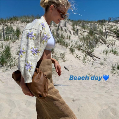 vintage手工花朵tach羊毛开衫