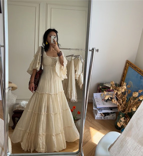 现货 游园小公主泰兰德仙女连衣裙 重工大荷叶边中古vintage长裙