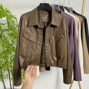 韩国2024春秋新款 真皮外套皮夹克皮衣百搭宽松显瘦机车服 流行女装