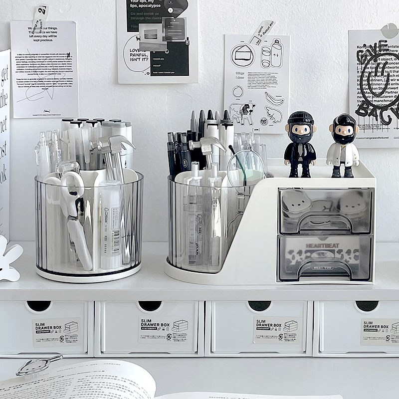 速发旋转笔筒大容量收纳盒办公桌面学桶便生儿童文具笔签收纳架