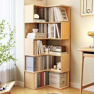 速发实木书角书架转柜落多客厅地层简易角落置物架实木拐角收纳置