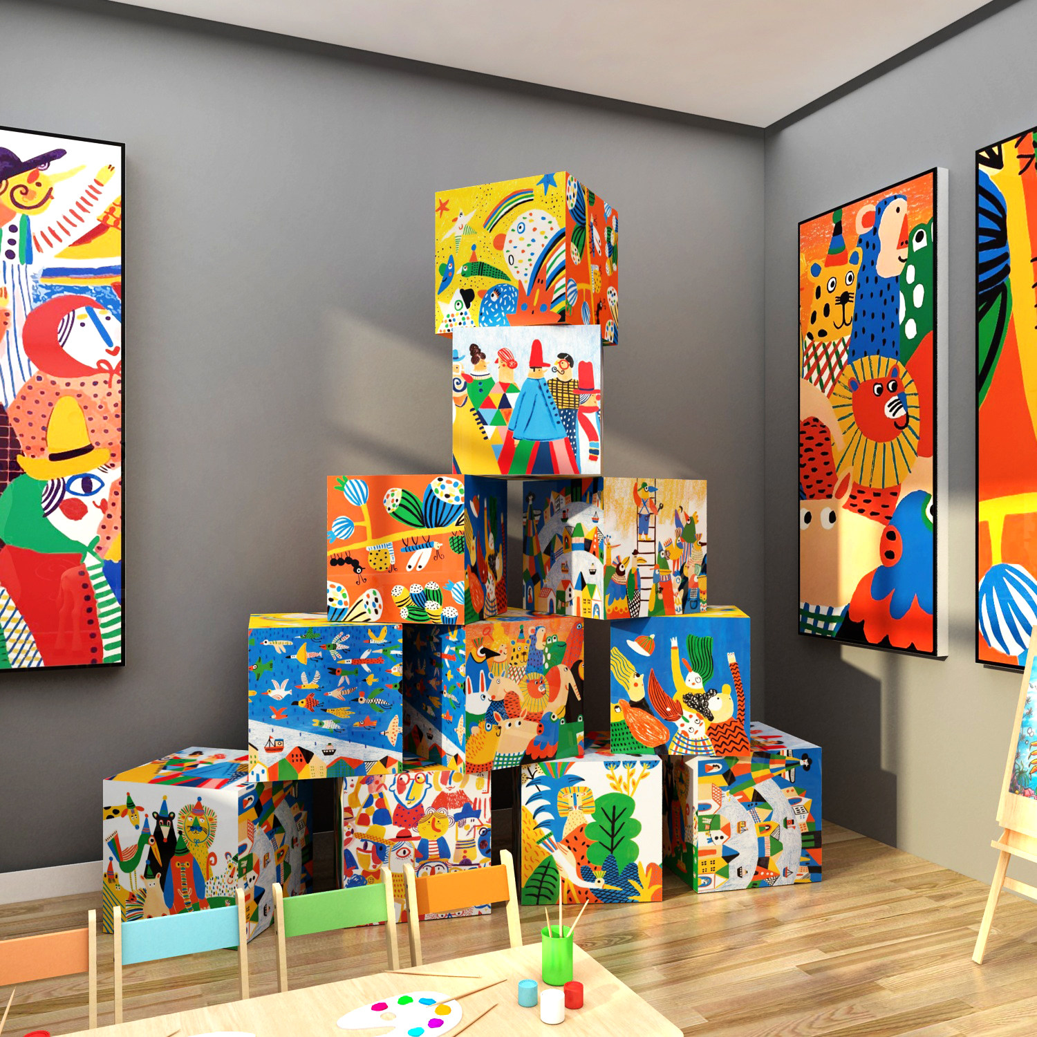 速发教展布术画室氛围美置装饰贴纸画幼儿园环创主题成品文化墙面