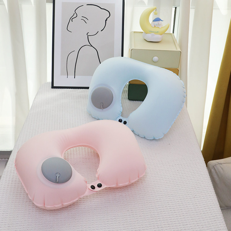 速发按压充气U型感坐季凉枕旅行头枕便携夏车飞机护颈枕脖枕靠枕