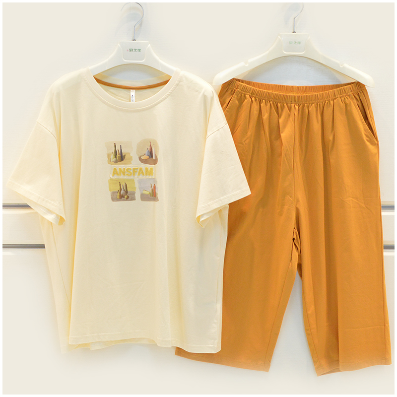 安之伴睡衣夏季新款女针织纯棉卡通可爱淑女学生短袖五分裤家居服