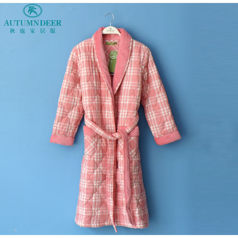 秋鹿睡衣专柜2020冬季情侣纯棉加厚保暖男女夹棉关刀领家居服睡袍,女士内衣/男士内衣/家居服,睡袍/浴袍,淘宝优惠券,粉丝福利购,淘宝优惠卷