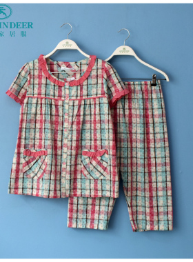 秋鹿睡衣新品夏季女士纯棉梭织甜美短袖女夏薄款家居服女套装睡裙