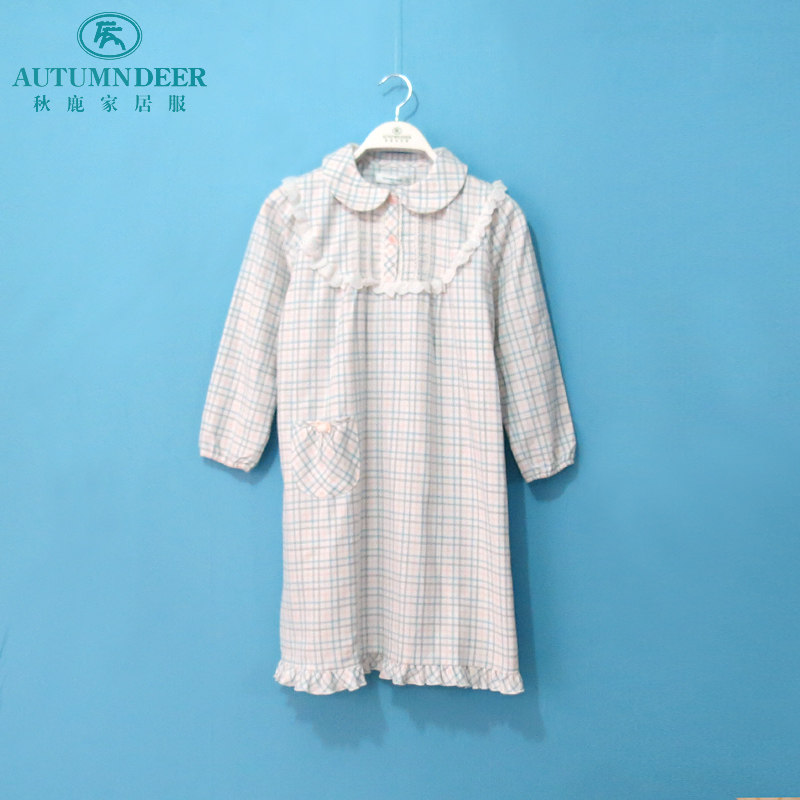 秋鹿女童睡衣专柜正品秋季新款亲子儿童睡裙纯棉长袖保暖小童童装