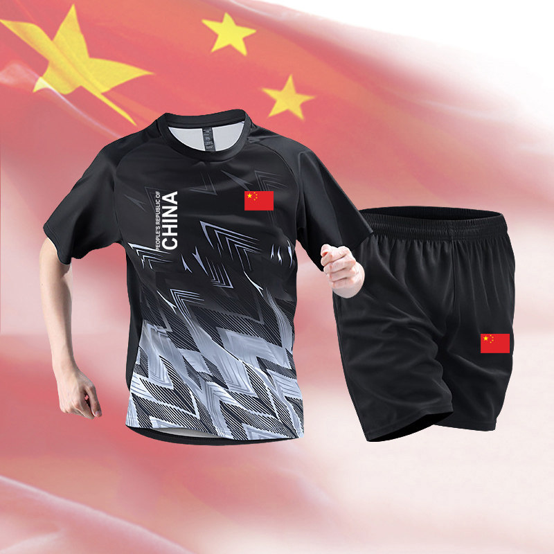 中国队运动套装男速干衣短袖短裤跑步新款夏季健身衣服羽毛球服