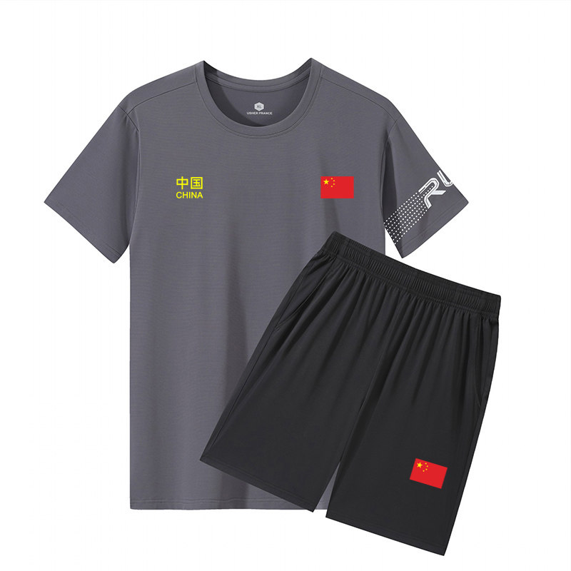 中国队运动套装男女速干短袖短裤夏季新款休闲日常跑步健身衣服