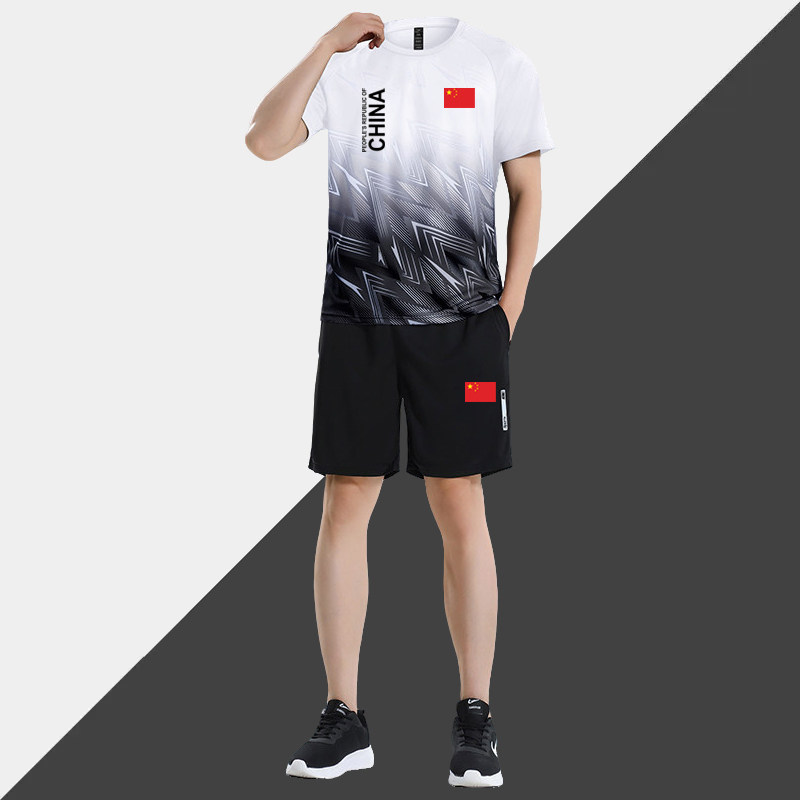 中国队速干短袖运动服男女夏季China田径体育跑步训练服套装定制