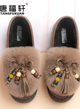 老北京布鞋棉鞋女秋冬新款软底加厚毛毛鞋平底豆豆鞋保暖加绒鞋子