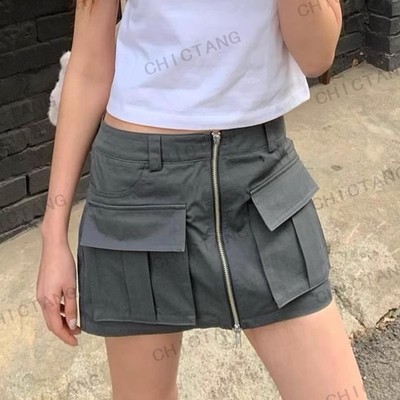 【69元清仓秒杀】韩版休闲温柔深灰色设计感中腰半身短裙女恭贰北