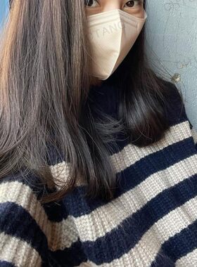 chictang韩系温柔风宝蓝色中性条纹宽松慵懒针织毛衣女春季鑫伍