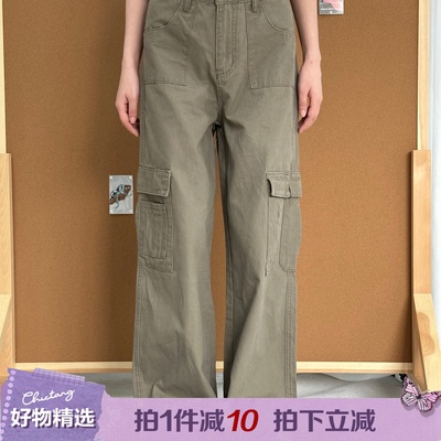 Chictang宽松高腰阔腿工装裤子女垂感显瘦直筒休闲长裤發呐K0430