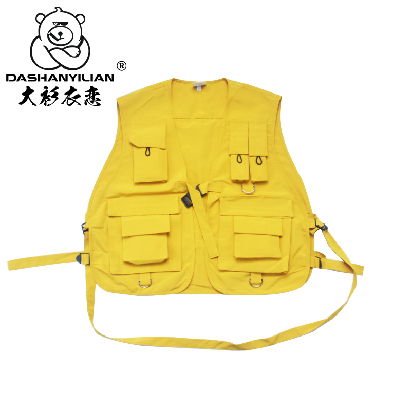 大衫衣恋嘻哈国潮多口袋战术马甲织带情侣坎肩 街舞演出团队定制