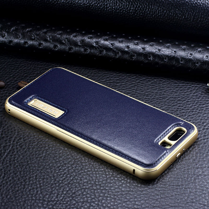 iMatch Luxury Aluminum Metal Bumper Premium Genuine Leather Back Cover Case for Huawei P10 Plus & Huawei P10