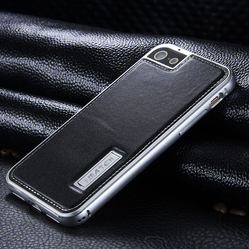 iMatch Luxury Aluminum Metal Bumper Premium Genuine Leather Back Cover Case for Apple iPhone 7 Plus & iPhone 7