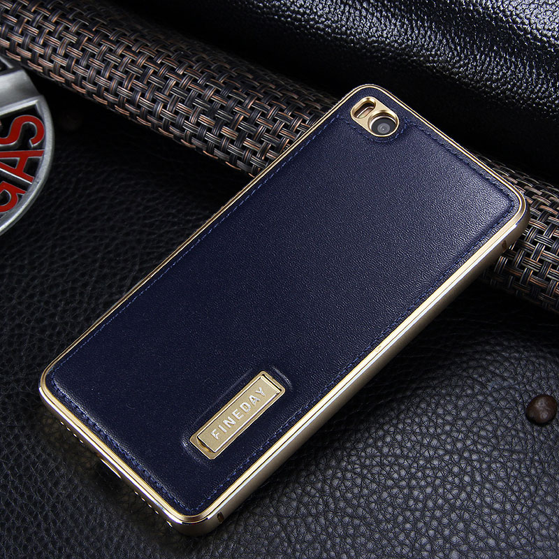 iMatch Luxury Aluminum Metal Bumper Premium Genuine Leather Back Cover Case for Xiaomi Mi 5