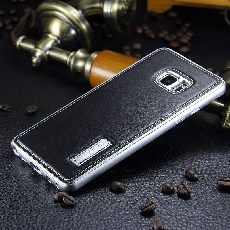 iMatch Luxury Aluminum Metal Bumper Premium Genuine Leather Back Cover Case for Samsung Galaxy Note 7 N9300
