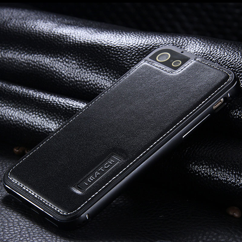 iMatch Luxury Aluminum Metal Bumper Premium Genuine Leather Back Cover Case for Apple iPhone 7 Plus & iPhone 7