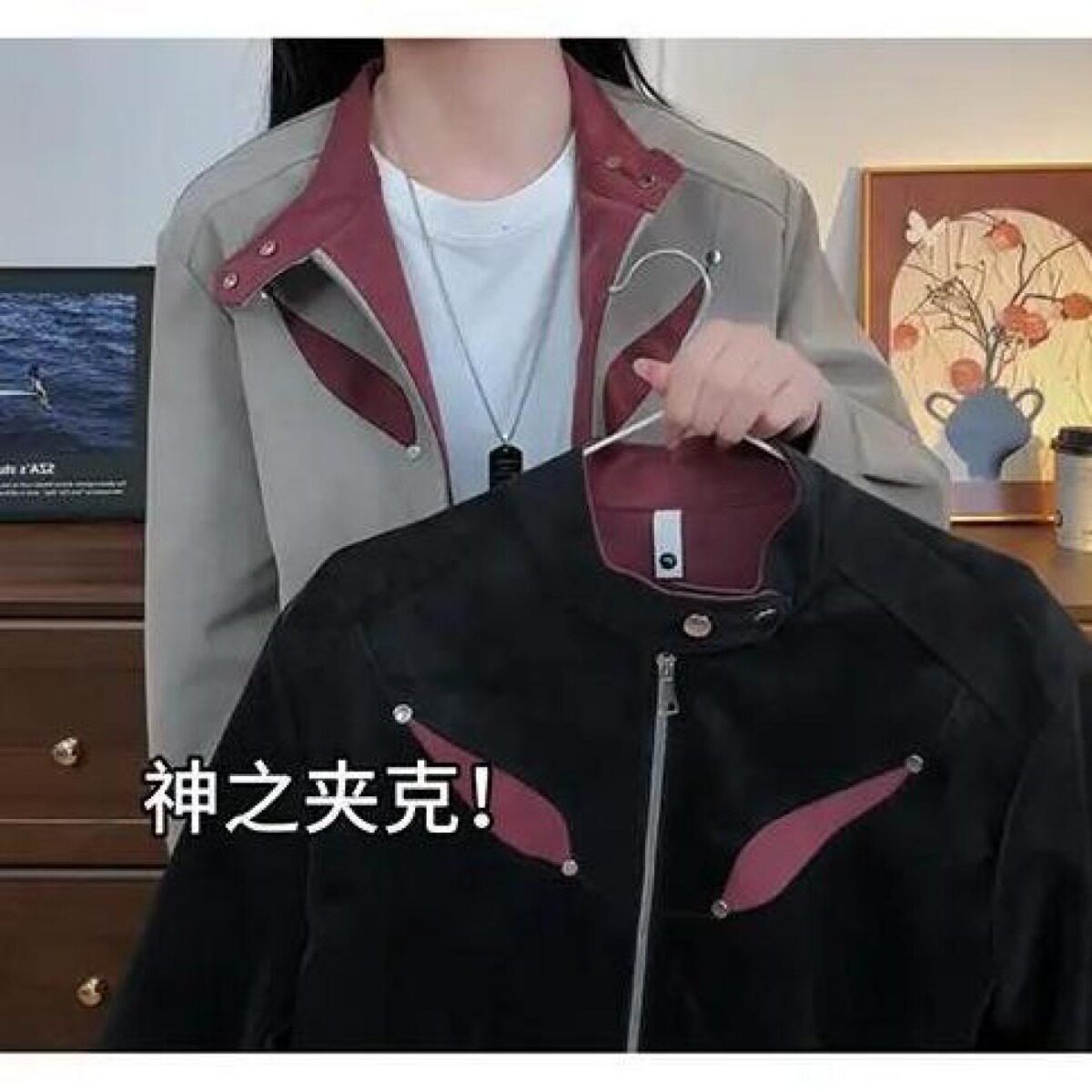 841原版蛋白皮PU无异味皮革美式复古撞色皮衣男秋季立领扎染夹