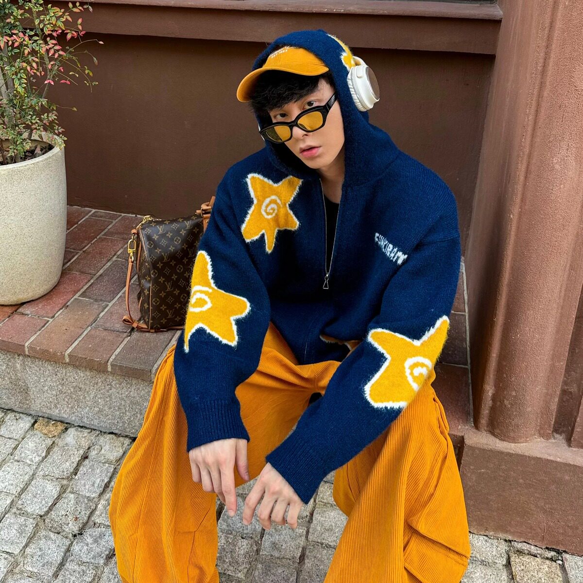 原版星星连帽毛衣开衫男女韩系街头休闲简约