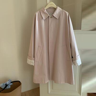 mmt1624风衣外套女款2025新款开春撞色中长款粉色大衣连衣裙套装