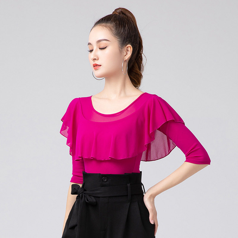 hc时尚新款舞拉丁服国标舞上衣舞服装春秋超款跳舞连体七分袖舞服