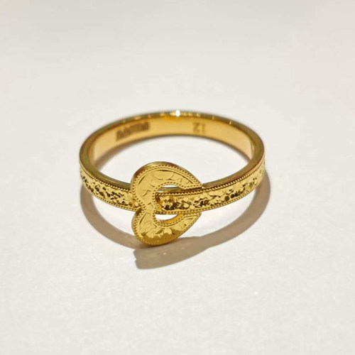 足金戒指 999心形 带花纹圈 送女朋友生日礼物 黄金首饰 圈号12号