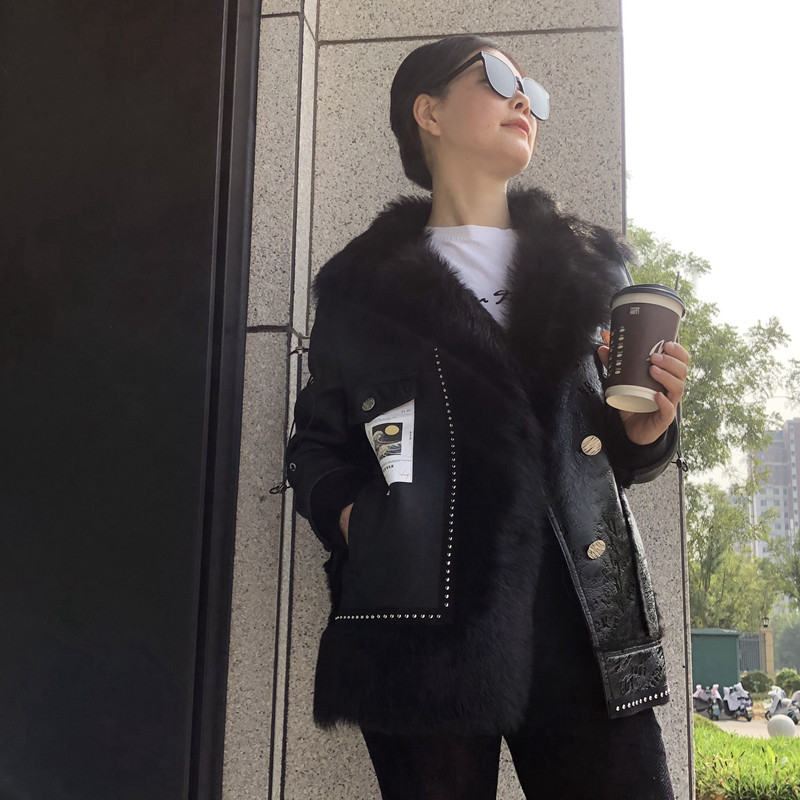 太子莲美利奴羊毛一体皮草大衣