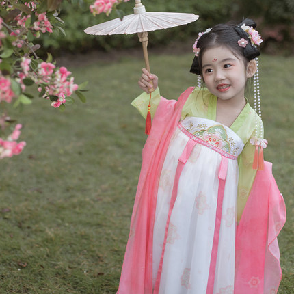 儿童汉服女童2023年春季古装襦裙甜美民族风小女孩新款唐装连衣裙