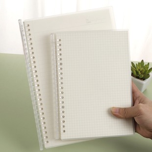 简约透明抽杆活页本笔记本可拆卸替芯活页本A5B5内页可换页学生记事本笔记本方格网格空白拉杆康奈尔英语本